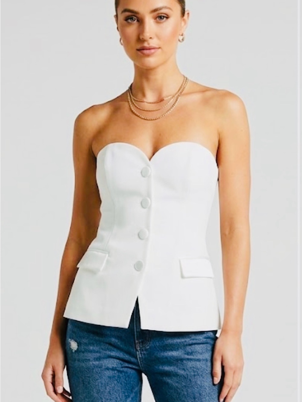 Zara Strapless White Corset Blazer Top Structured Tailored Vest Size XS - Picture 4 of 14